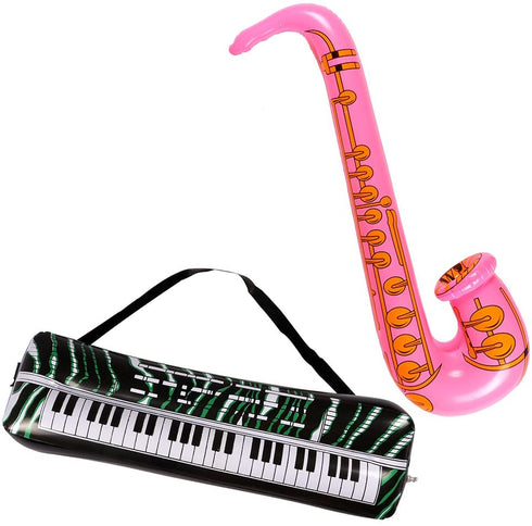 20 Pack Inflatable Rock Star Toy Set Music Instruments Party Props 6 Inflatable Guitars, 6 Inflatable Microphones, 6 Shutter Shading Glasses, 1 Inflatable Piano and 1 Inflatable Saxophone