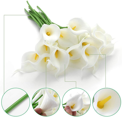 EZFLOWERY 20 Artificial Calla Lily Flowers Real Touch Latex Arrangement Bouquet Wedding Centerpiece Room Office Party Home Decor, Excellent Gift Idea (Small - 20 Pack, White)