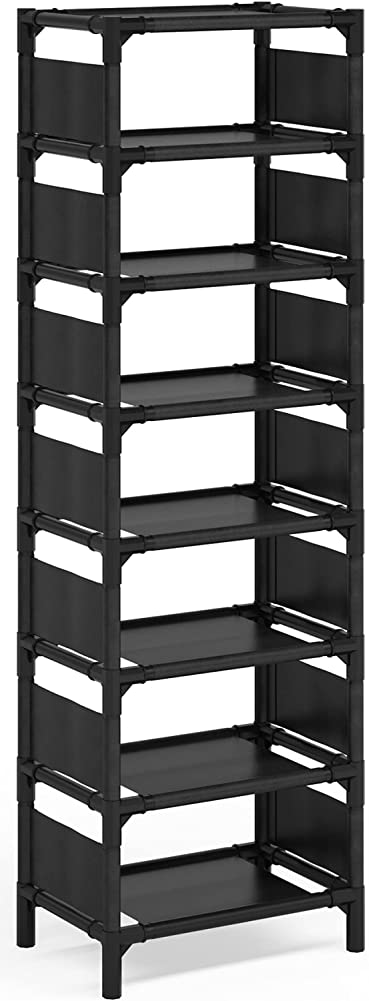 8 Tiers Vertical Shoe Rack , Narrow Shoe Shelf Space Saving Shoe Organizer for Entryway Door