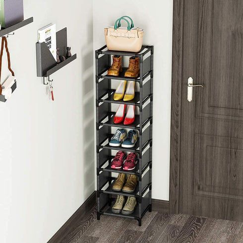 8 Tiers Vertical Shoe Rack , Narrow Shoe Shelf Space Saving Shoe Organizer for Entryway Door
