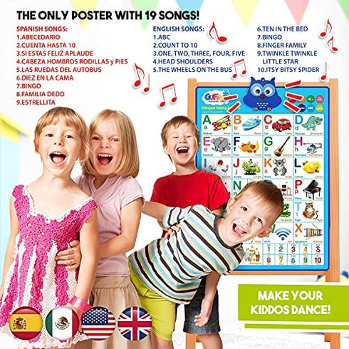 Bilingual Talking Alphabet Poster for Toddlers - English & Spanish ABC Learning for Toddlers. Numbers, Colors, Songs! Educational Toys for 3 Year Old Kids. Best Learning & Education Toys by GUFINO