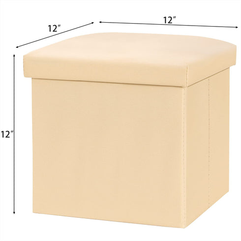NISUNS OT01 Leather Folding Storage Ottoman Cube Footrest Seat, 12 X 12 X 12 Inches (Beige)