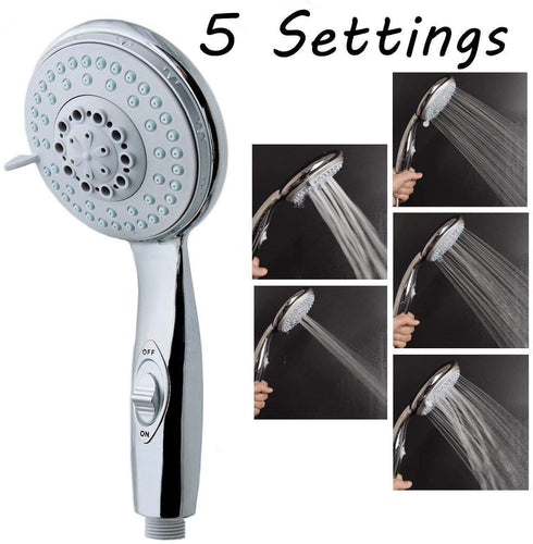 HauSun Handheld Shower Head with On/Off Switch - 5 Spray Settings 6.5 Feet Extra Long Hose High Pressure with Bathroom Faucet Kit - Universal Adapter Holder Mount for Wall,Chrome Finish