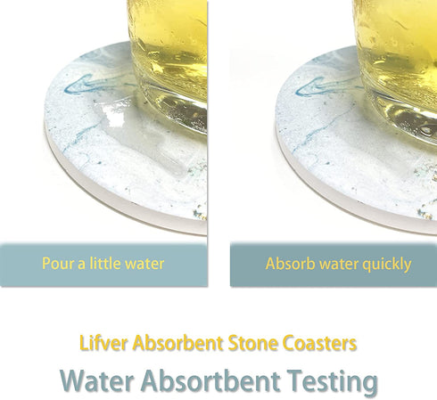 Coasters for Drinks, Round Absorbent Ceramic Stone Coasters Set of 8 with Cork Base, Funny Drink Coasters with Holder for Cold Drinks Wine Mugs and Cups Tabletop Protection, 4 Inches,Teal Marble