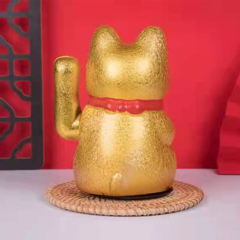 LLDAYU Maneki Neko,Ceramic Electric Golden Feng Shui Lucky Cat Ornament (7 inches), Gold
