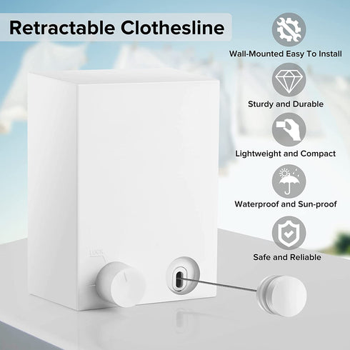 Aesylmic Retractable Clothesline Outdoor, Adjustable Tightness Retractable Laundry Line, Wall-Mounted Heavy Duty Clothes Line Indoor, Up to13.8 Feet Long Clothes line