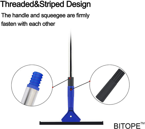 BITOPE 59" Long-Handled Window Squeegee with 3 Replaceable Water Squeegee Blades(8",10",12"), Removable Extension Pole Window Cleaner Squeegee for Shower Glass Door, Car Window, Window, Tile(Blue)