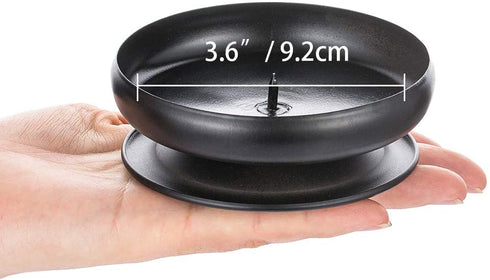 Pcs of 4 Spike Candle Holder Iron Candle Plate Pillar Candle Holder, Black, Decorative Iron Pillar Candle Plate, 3.6" Diameter Pedestal Candle Stand for LED & Wax Candles, Incense Cones, Spa, Weddings