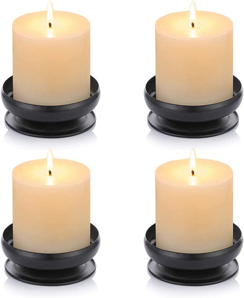 Pcs of 4 Spike Candle Holder Iron Candle Plate Pillar Candle Holder, Black, Decorative Iron Pillar Candle Plate, 3.6" Diameter Pedestal Candle Stand for LED & Wax Candles, Incense Cones, Spa, Weddings