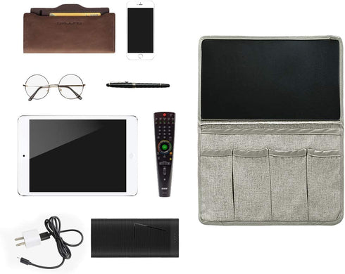 Joywell 6 Pockets Bedside Caddy/Bedside Organizer, Romote Control Holder Bed Storage for Tablet, Phone, Glasses, iPad, Insert Mattress & Couch, Silver Grey
