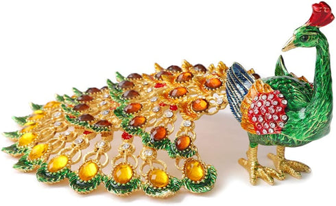Furuida Peacock Trinket Boxes Hinged Enameled Jewelry Box Hand-Painted Animals Ornaments Craft Gift for Home Decor (Green)