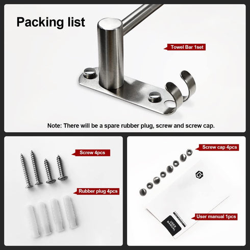 Single Towel Bar for Bathroom, Kitchen, Adjustable Towel Bar 15.2 to 26.5 Inch, Made of Stainless Steel 304, Wall Mounted Towel Holder Bar with Screws Kit, Brushed Texture¦