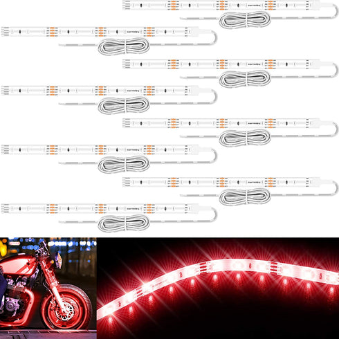 PryEU 8'' Red Car Interior Led Strip Light 12V for Motorcycle RV Truck Automotive Marine Boat Inside, IP65 Waterproof, Pack of 8
