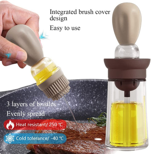 Sunnyac Oil Dispenser Bottle, 2 in 1 Oil Bottle with Silicone Measuring Basting Brush, 6oz Glass Condiment Bottles for Kitchen Cooking, BBQ, Baking, Pancake, Air Fryer, Marinating (Coffee)