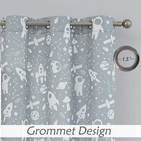 Central Park Gray Kids Curtains Light Filtering Soft Microfiber Window Panels for Boys and Girls Nursery Bedroom Space Planet Theme with Grommets Window Treatment Drapes, 42 x 54 Inch, Set of 2 Panels