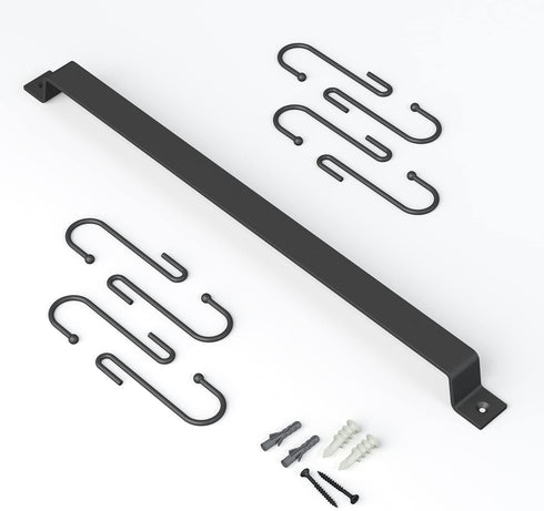 Tibres - Utensil Rack with Kitchen Hooks for Hanging Spatulas Measuring Spoons Tools - Kitchen Utensil Hanger - Wall Mounted Utensil Rack Holder with Hooks - Kitchen Rail Organizer - Black