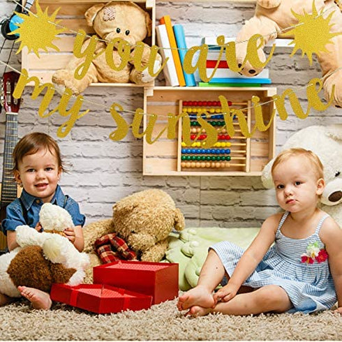 You Are My Sunshine Banner Gold Glitter, Sunshine Baby Shower Banner Decorations, You Are My Sunshine Banner for Kids Boys Girls Birthday Party Decorations Supplies