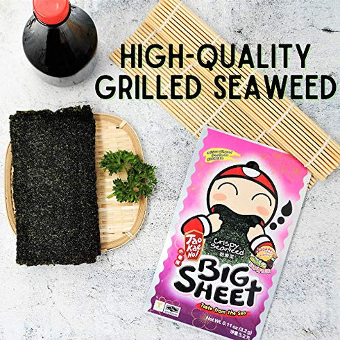Big Crispy Seaweed Snack Sheets by Tao Kae Noi | Japanese Sauce Flavor Thai Seaweed Chip | Healthy Nori Snacks for Kids and Adults | 12 Individually Wrapped Sheets per Box, 3.2g each
