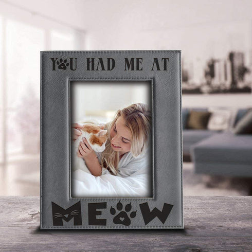 BELLA BUSTA- You Had Me at Meow- Cat Frame-Pet Frame-Engraved Leather Picture Frame(4 x 6 Vertical)