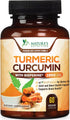 Turmeric Curcumin with BioPerine 95% Curcuminoids 1950mg - Natural Joint & Healthy Inflammatory Support, Black Pepper for Max Absorption, Nature's Tumeric Extract Supplement - 60 Capsules