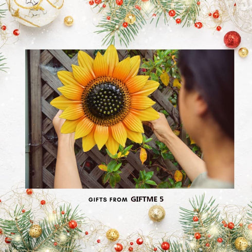 GIFTME 5 Metal Sunflower Decor,Flower Wall Decor for Bathroom,Kitchen,Sunroom,Garden,Patio Decor(12 Inch Yellow)