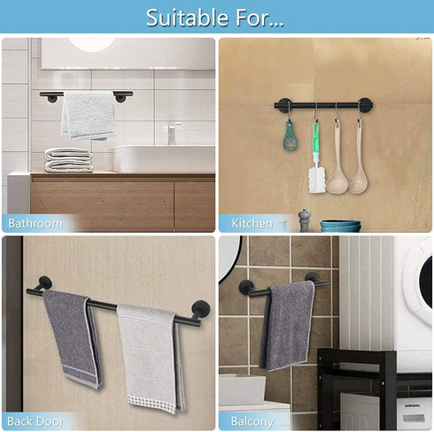 Bathroom Towel Bar, 2 Pack Stainless Steel Towel Rack, Matte Black Bath Towel Hanger, Wall Mounted Towel Rail, Towel Rod Bathroom Hardware (2 Pack - Black)