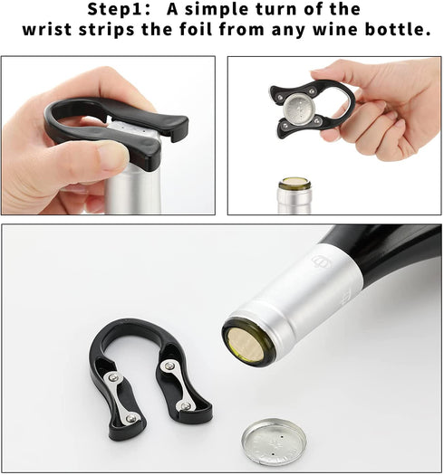 OWO Wine Opener Set Wing Corkscrew with Wine Foil Cutter and Wine Stoppers Used in Kitchen Restaurant Chateau and Bars Stainless Steel (Wine Opener Set, Silver)