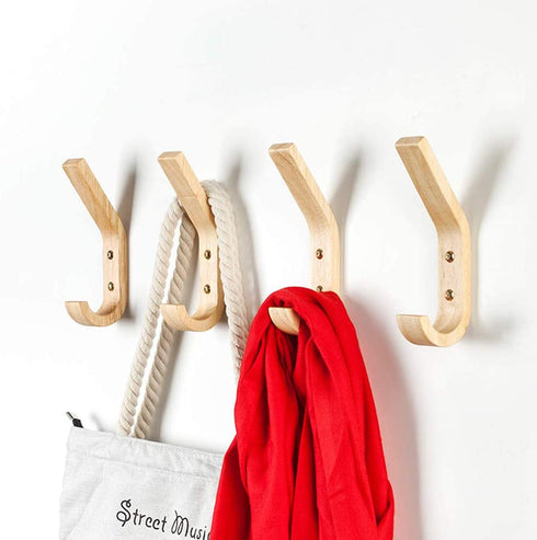 Papatop Wooden Hooks Wall Mounted Wood Coat Hook Decorative Wall Hook Hat Rack 4pcs