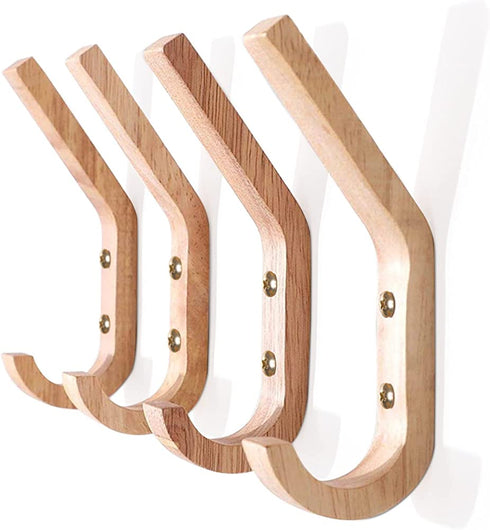 Papatop Wooden Hooks Wall Mounted Wood Coat Hook Decorative Wall Hook Hat Rack 4pcs