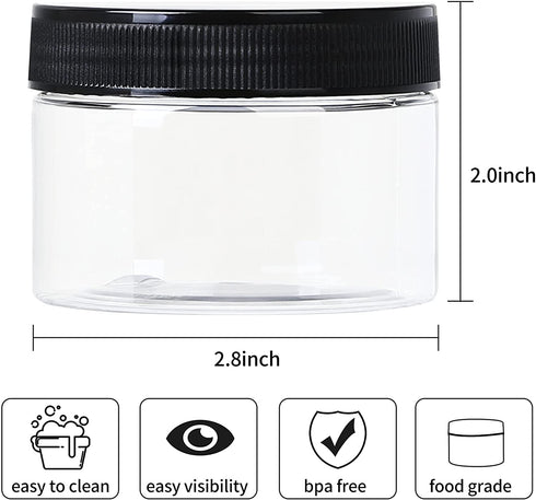 24Pack 4oz Plastic Jars with Lid, DANALLAN Clear Plastic Seasoning Containers with Labels for Cosmetics, Crafts Organizing and Kitchen Food Storage, BPA Free