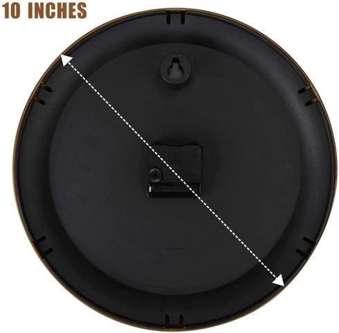 Plumeet Small Retro Wall Clock - 10'' Non Ticking Classic Silent Metal Clocks Decorative Kitchen Living Room Bedroom - Battery Operated (Brown)