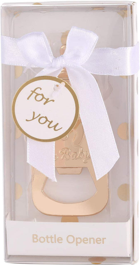 12 Pack Bottle Opener Baby Shower Favor For Guest,Cute Bottle Opener with Baby Footprints Neutral Baby Shower Decoration Supplies for Boy or Girl with Individual Packaging (Gold, 12)
