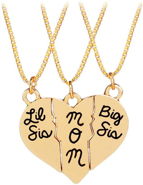 Amosfun Mother Jewelry Gift Big Sis Lil Sis Mom Puzzle Heart Pendants Matching Mother' s Day Gift from Daughter (Golden) Party Favors