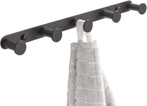 BigBig Home Black Bathroom Towel Hook, Coat Rack with 5 Hooks Wall Mount Matte Black Robe Hanger Heavy Duty Stainless Steel, 13 Inch