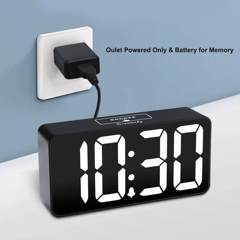 DreamSky Compact Digital Alarm Clock with USB Port for Charging, 0-100% Brightness Dimmer, White Bold Digit Display, 12/24Hr, Snooze, Adjustable Alarm Volume, Small Desk Bedroom Bedside Clocks.