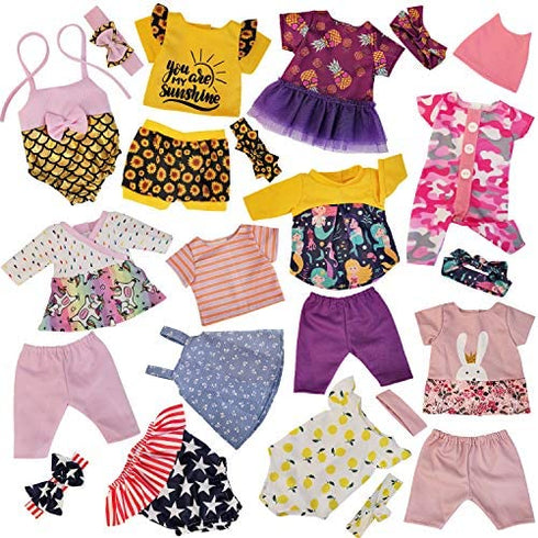 Windolls 10 Sets 14-16 Inch Baby Doll Clothes Dress Outfits Headbands Accessories fits New Born 43cm Baby Doll, 15 inch Baby Doll, 18 Inch Doll