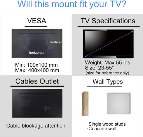 Suptek TV Wall Mount Swivel and Tilt Full Motion for Most 23 to 55 inch TV Mount up to 55lbs max VESA 400x400mm (A1+)