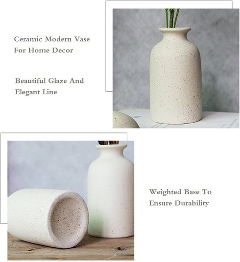 HY&GH Small Ceramic Vase Set of 2 ,Frosted Ceramic Flower vases , 5.7 inch, 5 inch H Tall, Modern Faux Floral Vase, Distressed Décor for Rustic Home, Wedding Centerpiece, Housewarming