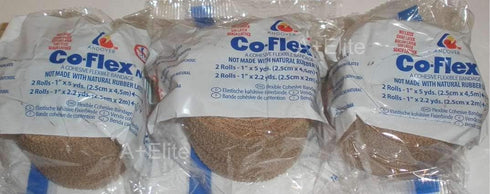 Andover CO-Flex NL 1"x5Yds Tan Flesh 6-Rolls Cohesive Flexible Elastic Latex Free Bandage Compression Self Adherent Wrap Kids Children Vet Animals Pets Cats Dogs Horses 5100TN