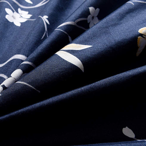 Hecnoey Floral Printed Bed Fitted Sheets,Deep Pocket Soft Fitted Sheet Only (Navy Blue,King)