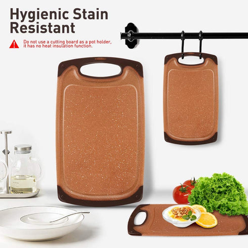 Plastic Cutting Boards Set,3 Piece Kitchen Chopping Boards Household Professional Cutting Boards with Anti-slip Feet Juice Groove Grip Handle,BPA Free Easy Cleaning Dishwasher Safe (Set of 3,Brown)