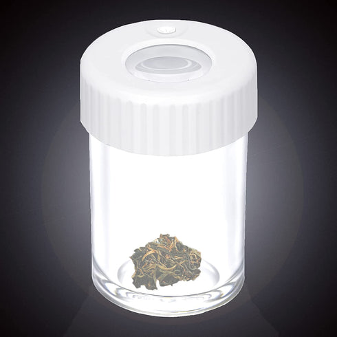 Storage Jar with Herb Grinder Led Light up, Herb Containers with 8x Magnifying Glass Jar Air Tight, Storage and Grinding in One Keep Herbs Dry and Fresh (Black)