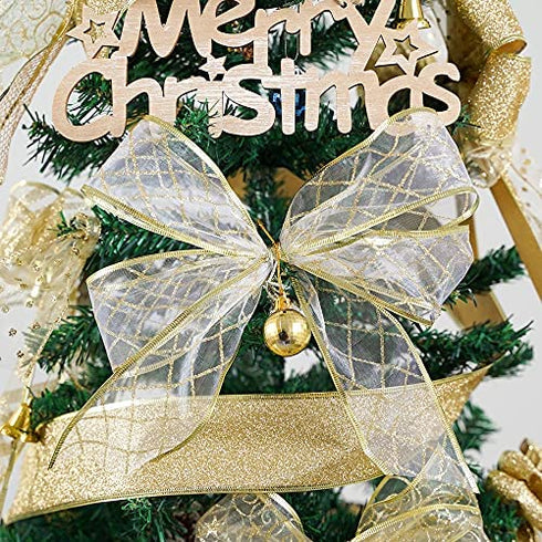 MEEDEE Gold Ribbon 2.5 Inch Christmas Ribbon 6 Rolls 36 Yards Organza Sheer Ribbon Mesh Ribbon Metallic Glitter Decorating Gift Wrapping Ribbon Bow Perfect for A Tree Topper Wreath Mailbox Swag