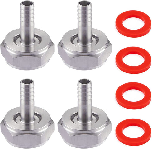 LitKiwi 4PCS Stainless Steel 304 Beer Keg Coupler Fitting,Beer Line Connector Kit,Hex Nut 5/8"G Thread x 1/4" Barb Fittings,Suit for 3/16" Beer Line Hose with Clamps