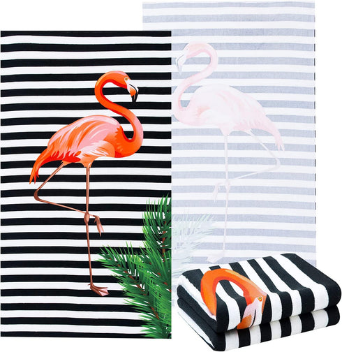 NovForth Oversized Beach Towel 41x73inch Extra Large Microfiber Striped Sand Free Pool and Swim Towels Quick Dry for Adults and Kids Super Absorbent (Flamingo, 41"x73")