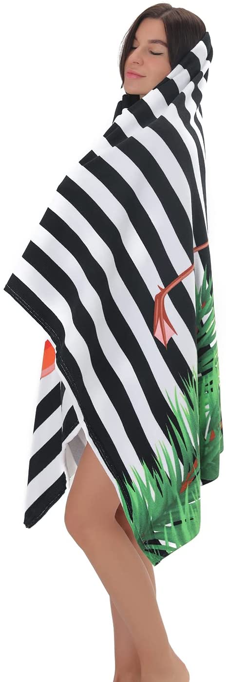 NovForth Oversized Beach Towel 41x73inch Extra Large Microfiber Striped Sand Free Pool and Swim Towels Quick Dry for Adults and Kids Super Absorbent (Flamingo, 41"x73")