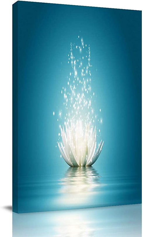 Teal Lotus Flower Canvas Wall Art Turquoise Decor for Bedroom Bathroom Abstract Picture Print Painting,Framed Artwork for Living Room,Office 8"Wx12"L