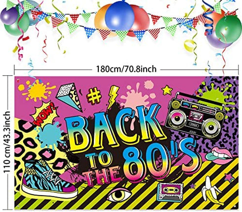 80's Party Decorations, Extra Large Fabric Back to The 80's Hip Hop Sign Party Banner Photo Booth Backdrop Background Wall Decorating Kit for 80's Party Supplies, 70.8 x 43.3 Inch