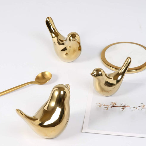 4 Pieces Small Animal Statues Home Decor Modern Style Decorative Ornaments for Living Room, Bedroom, Office Desktop, Cabinets (Golden Bird S&M&L&XL)