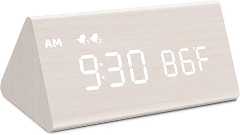 MOSITO Wooden Digital Alarm Clock with 0-100% Dimmer, Dual Alarm, Weekday /Weekend Mode, Snooze, Wood Made LED Clocks for Bedroom, Bedside, Desk, Kids (White)